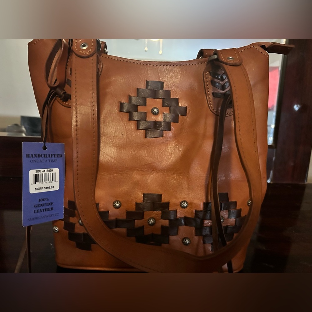 Brown Leather Handbag with Black Accents